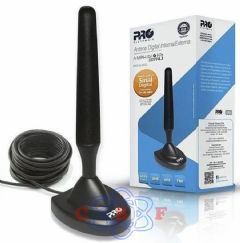 Antena TV Digital Interna PROHD 2400 Digital 360º Proeletornic com Imã Cabo 3 Metros