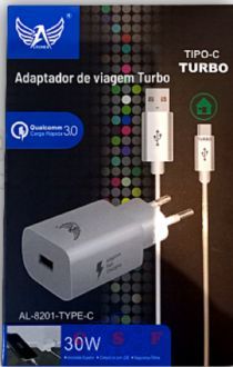 Carregador Celular Altomex Turbo 3,1A Bivolt Saida USB 5 Volts AL 8201 Cabo USB+Tipo C