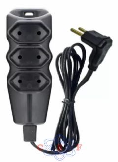 Extensão Mega Plug 3 Tomadas 3 Metros Cordão Paralelo Preto 2 x 0,75 10A 2 Pinos